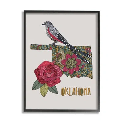 Stupell Industries Oklahoma State Bird And Flower Detailed Floral Pattern By Valentina Harper - Picture Frame Graphic A In Midnight Black Framed Giclee