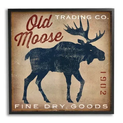 Stupell Industries Old Moose Trading Co. Giclee Texturized Wall Art By Ryan Fowler In Midnight Black Framed Giclee