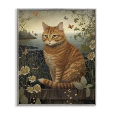 Stupell Industries Orange Cat By Pond By Lsr Design Studio In Farmhouse Gray Framed Giclee