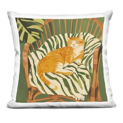 Stupell Industries Orange Cat In Rattan Chair Decorative Printed Throw Pillow, Design By Walker Noble, 18 X 7 X 18 In Green