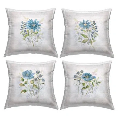 Stupell Industries Organic Soft Blooms Printed Outdoor Throw Pillow Design By Kevin Daniel (set Of 4) In Blue