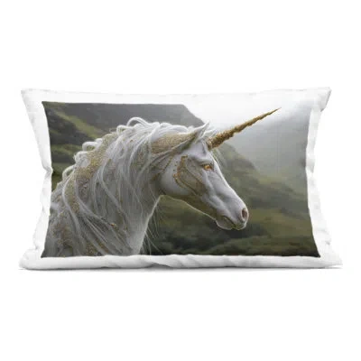 Stupell Industries Ornate Celtic Unicorn Decorative Printed Throw Pillow, Design By The Wands Want In White