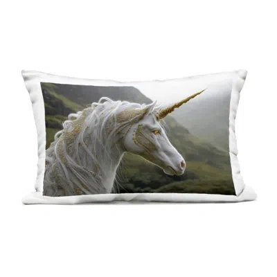 Stupell Industries Ornate Celtic Unicorn Outdoor Printed Pillow, Design By The Wands Want In White