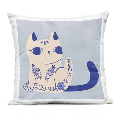 Stupell Industries Ornate Floral Cat Design By Carrie Cantwell Outdoor Printed Pillow In White