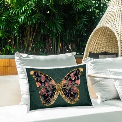 Stupell Industries Ornate Pattern Butterfly Outdoor Printed Pillow By Victoria Barnes In Green