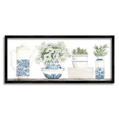 Stupell Industries Ornate Teapot Botanical Bouquets By Cindy Jacobs - Floater Frame Graphic Art On Wood In Midnight Black Framed Giclee