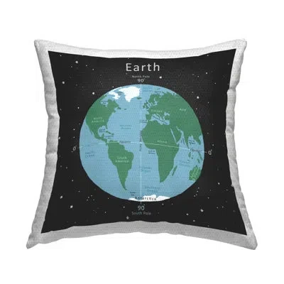 Stupell Industries Outer Space Global Earth Map Outdoor Printed Pillow By Carla Daly In Blue;black;white