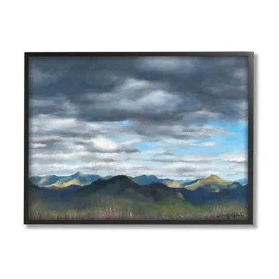 Stupell Industries Overhanging Clouds Rural Mountain Range Peaks Landscape - Floater Frame Painting On Wood In Midnight Black Framed Giclee