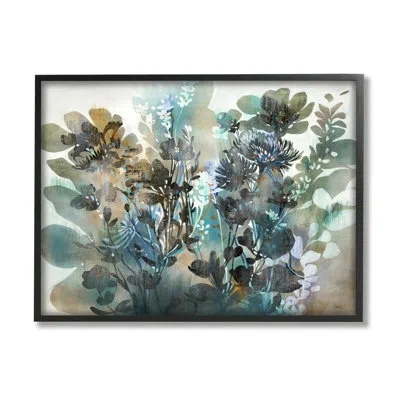Stupell Industries Overlapping Flower Sprigs Modern Shapes By K. Nari - Floater Frame Painting On Wood In Midnight Black Framed Giclee