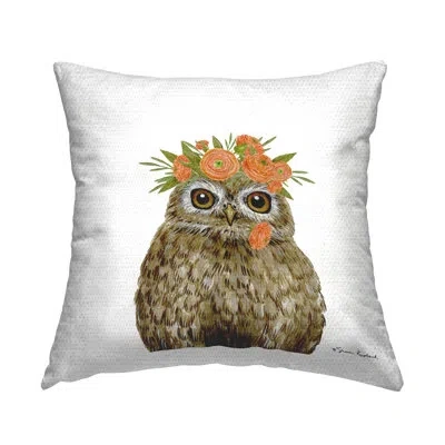 Stupell Industries Owl & Rose Garland Outdoor Printed Pillow By Sharon Kuplack In Brown