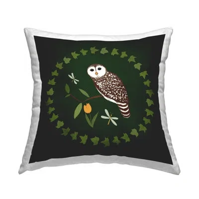 Stupell Industries Owl & Tulip Wreath Design By Michelle Ingari Designs Throw Pillow In Green