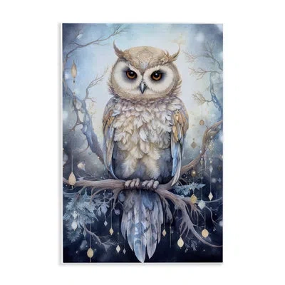 Stupell Industries Owl On Twinkling Branch No Frame Print On Wood In Blue