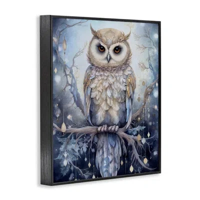 Stupell Industries Owl On Twinkling Branch Single Picture Frame Print On Canvas In Midnight Black Framed Giclee