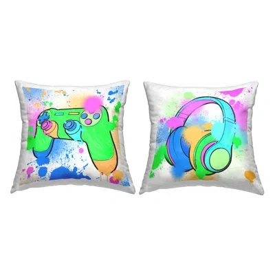 Stupell Industries Paint Splattered Gaming Decorative Printed Throw Pillow Design By Marcus Prime (set Of 2) In Green