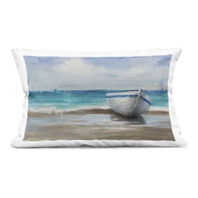 Stupell Industries Painterly Boat On The Shore Decorative Printed Throw Pillow, Design By Cloverfield & Co., 14 X 7 X 2 In Blue