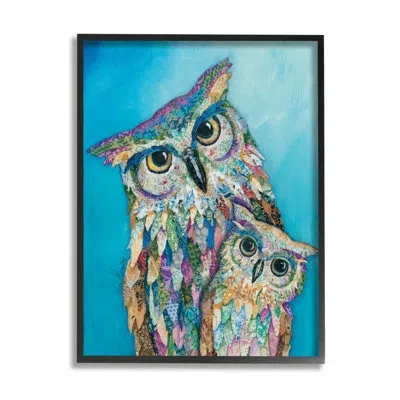 Stupell Industries Pair Wise Owls Varied Patterns Collage By Lisa Morales - Floater Frame Painting On Canvas In Midnight Black Framed Giclee