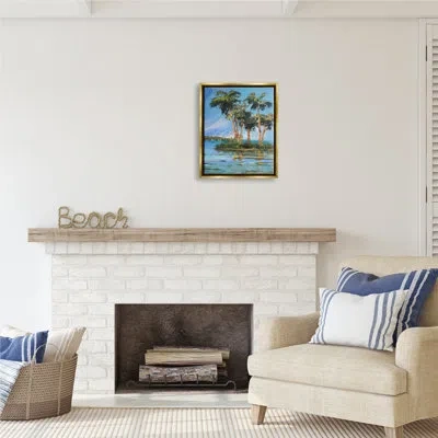 Stupell Industries Palm Island Painting Canvas Wall Art Design By Jane Slivka In Metallic Gold Floater Frame