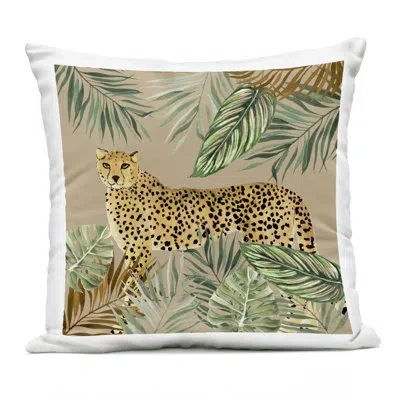 Stupell Industries Palm Leaves Around Leopard Design By Janet Tava Outdoor Printed Pillow In Tan