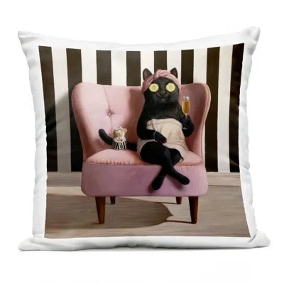 Stupell Industries Pamper Party Cat Outdoor Printed Pillow, Design By Lucia Heffernan, 18 X 7 X 18 In Black