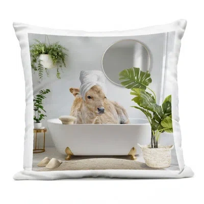 Stupell Industries Pampered Cow In Bath Design By Cad Designs Outdoor Printed Pillow In Gray