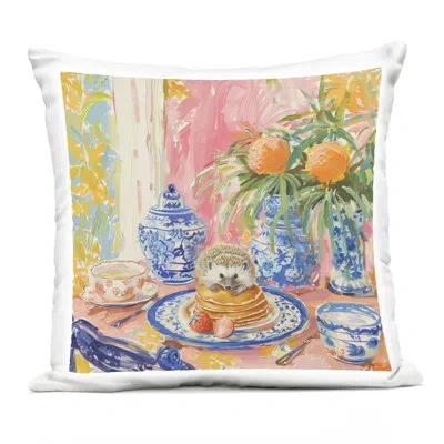 Stupell Industries Pancakes Stack & Hedgehog Design By Lsr Design Studio Outdoor Printed Pillow In Blue