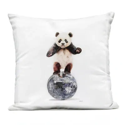 Stupell Industries Panda Balancing On Disco Ball Design By Amanda Greenwood Outdoor Printed Pillow In Black