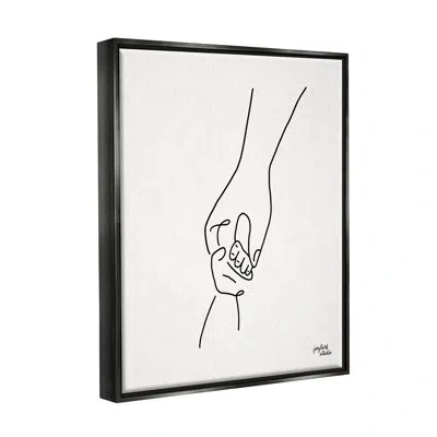Stupell Industries Parent & Child Holding Hands Family Line Doodle By Jess Baskin - Floater Frame Print On Canvas In Jet Black Floater Frame