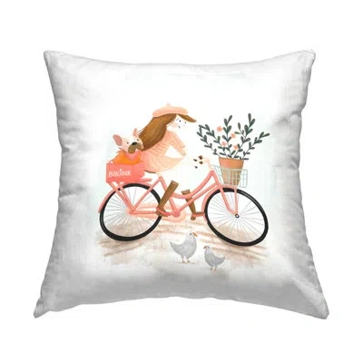 Stupell Industries Paris Girl On Bike Decorative Printed Throw Pillow Design By Fineapple Pear In Pink