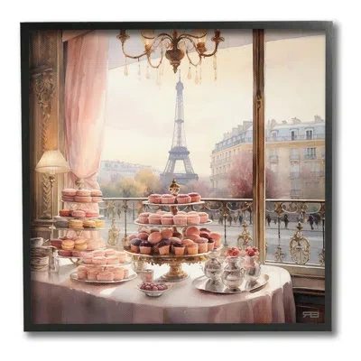 Stupell Industries " Parisian Desserts City View Single Picture Frame " By Rb On Canvas In Midnight Black Framed Giclee