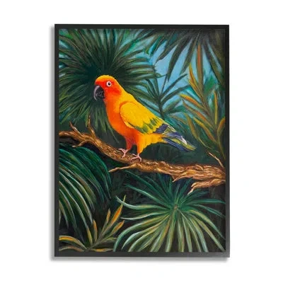 Stupell Industries Parrot In Tropical Trees By Rhiannon Englert - Single Picture Frame Print On Wood In Midnight Black Framed Giclee