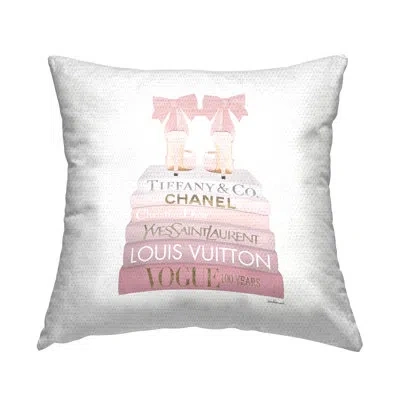 Stupell Industries Pastel Pink Bow Heels Glam Fashion Bookstack Outdoor Printed Pillow By Amanda Greenwood In Beige