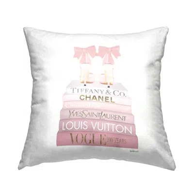 Stupell Industries Pastel Pink Bow Heels Glam Fashion Bookstack Printed Throw Pillow By Amanda Greenwood In Beige