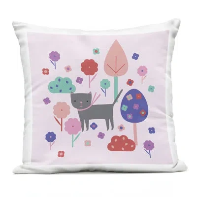 Stupell Industries Pastel Whimsical Cat & Trees Design By Sazerelli Designs Outdoor Printed Pillow In Pink