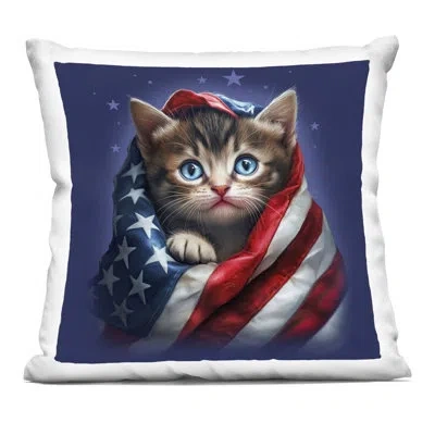 Stupell Industries Patriotic Kitten Flag Decorative Printed Throw Pillow Design By Jim Baldwin In Blue