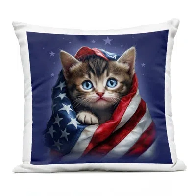 Stupell Industries Patriotic Kitten Flag Outdoor Printed Pillow Design By Jim Baldwin In Blue Cat