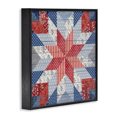Stupell Industries Patriotic Quilt Pattern Framed Giclee Art, Design By Susan Arnot In Midnight Black Framed Giclee