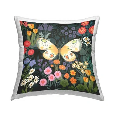 Stupell Industries Patterned Moth In Garden Decorative Printed Throw Pillow By Jennifer Brinley Rep. Levison Designs In Green;yellow;pink