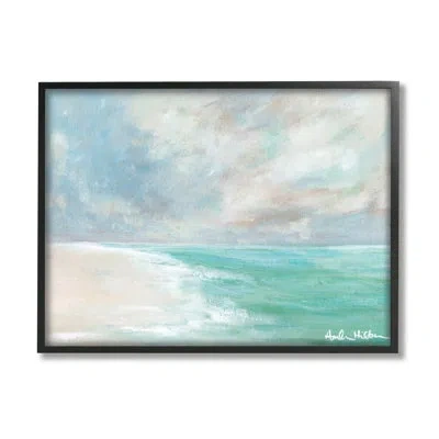 Stupell Industries Peaceful Beach Foam Shore Scenery By Amanda Hillburn - Floater Frame Painting On Wood In Midnight Black Framed Giclee