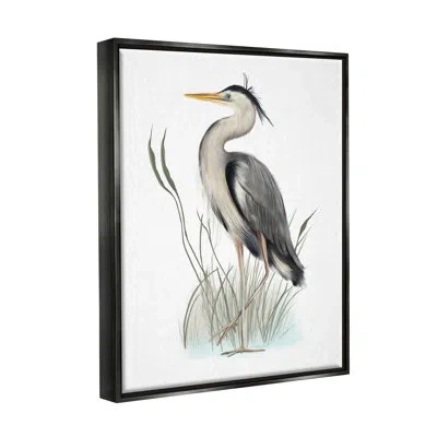 Stupell Industries Peaceful Heron Bird Standing Amidst Wild Grass By Studio Q - Picture Frame Print On Canvas In Jet Black Floater Frame