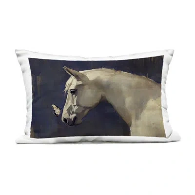 Stupell Industries Peaceful Meeting Horse & Butterfly Outdoor Printed Pillow, Design By Svetlana Aleynikova, 14 X 7 X 2 In Blue
