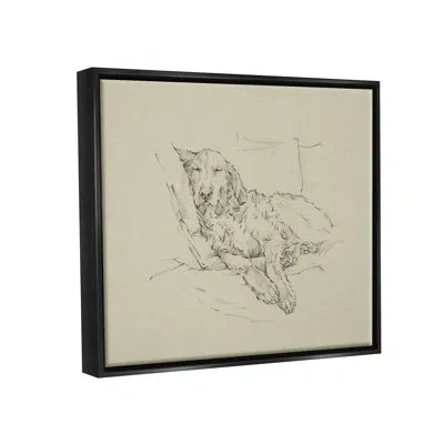 Stupell Industries Peaceful Resting Labrador Dog Pencil Sketch Drawing By Ethan Harper - Floater Frame Print On Canvas In Jet Black Floater Frame