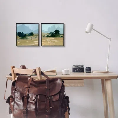 Stupell Industries Peaceful Rural Scene Layered Distant Farmland By Emma Caroline - 2 Piece Floater Frame Painting Set  In Midnight Black Framed Giclee