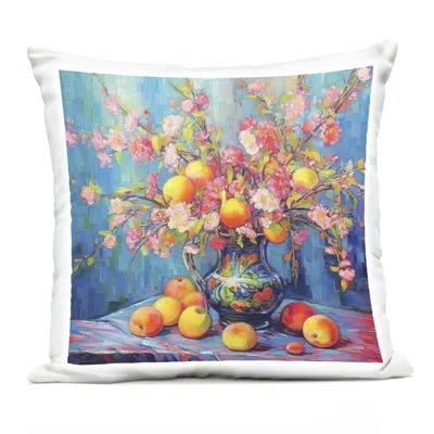 Stupell Industries Peach & Florals Bouquet Design By Lsr Design Studio Outdoor Printed Pillow In Blue