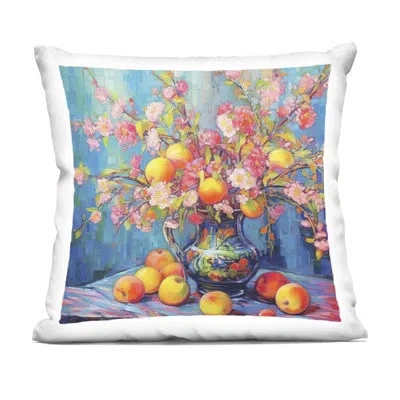 Stupell Industries Peach & Florals Bouquet Design By Lsr Design Studio Throw Pillow In Blue