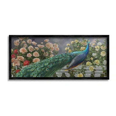 Stupell Industries Peacock & Cottage Blossoms Framed Giclee Art By Nene Thomas In Midnight Black Framed Giclee