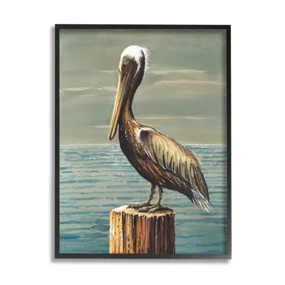 Stupell Industries Pelican And Cloudy Seascape By John Rossini Single Picture Frame Print On Canvas In Midnight Black Framed Giclee