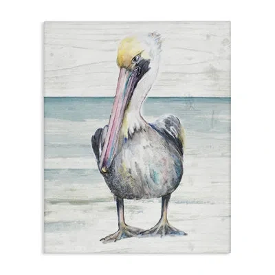Stupell Industries Pelican Bird Standing Beach Sand Grain Pattern By Patricia Pinto - Painting In Light Blue;light Gray