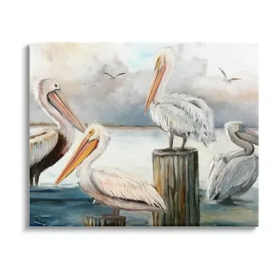Stupell Industries Pelicans Perched Cloudy Horizon Canvas Art In Gray