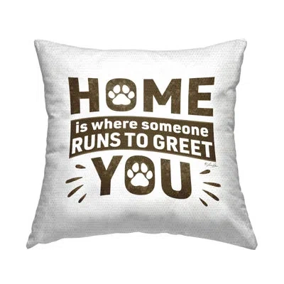 Stupell Industries Pet Runs To Greet You Outdoor Printed Pillow By Lauren Rader In Brown