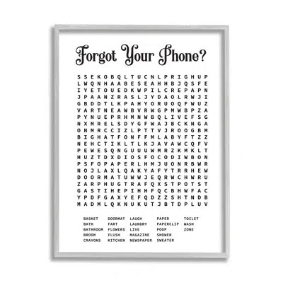 Stupell Industries Phone Crossword Puzzle Bathroom By Lettered And Lined - Floater Frame Graphic Art On Wood In Black